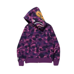 A Bathing Ape Colour Camo Shark Full Zip Hoodie Purple Black