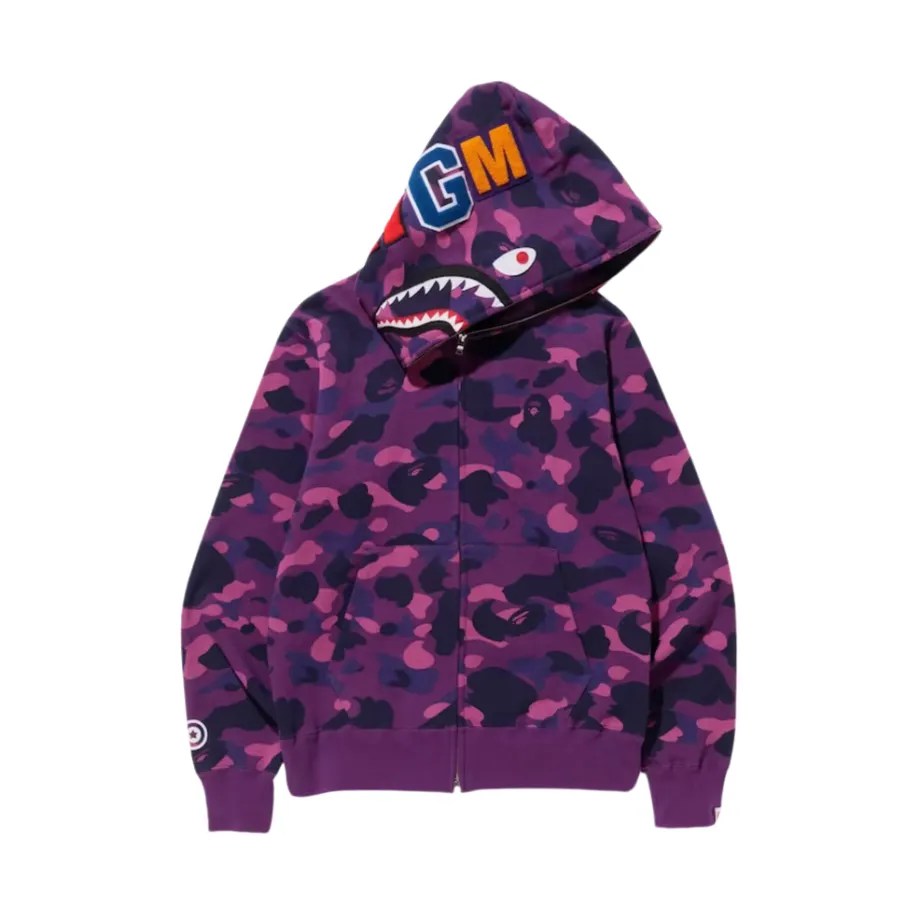 A Bathing Ape Colour Camo Shark Full Zip Hoodie Purple Black