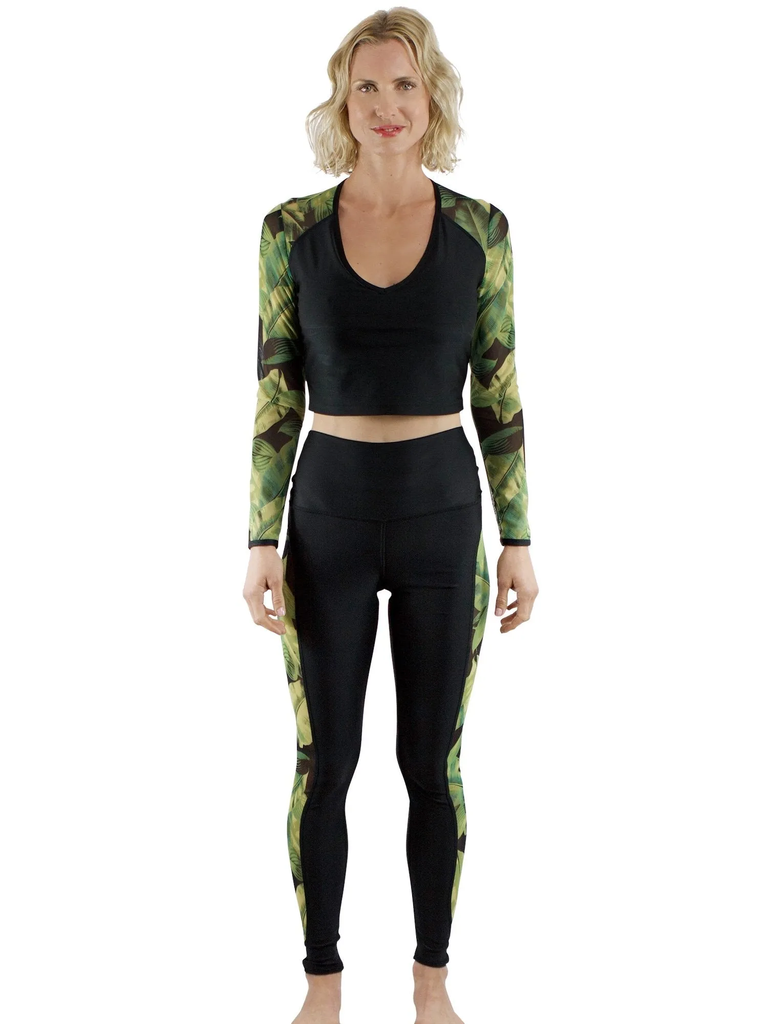 Active Leggings with Banana Leaf Mesh