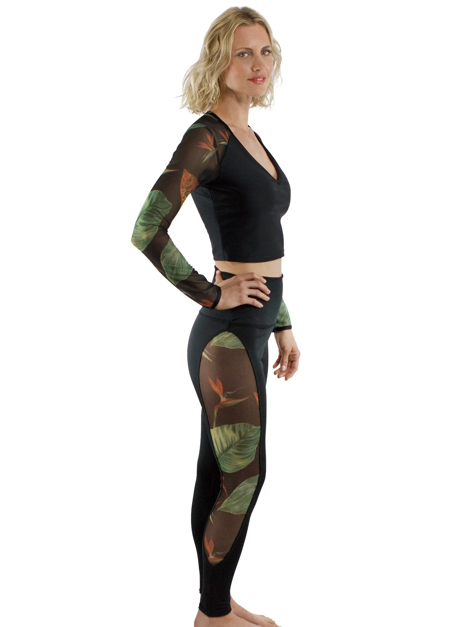 Active Leggings with Banana Leaf Mesh