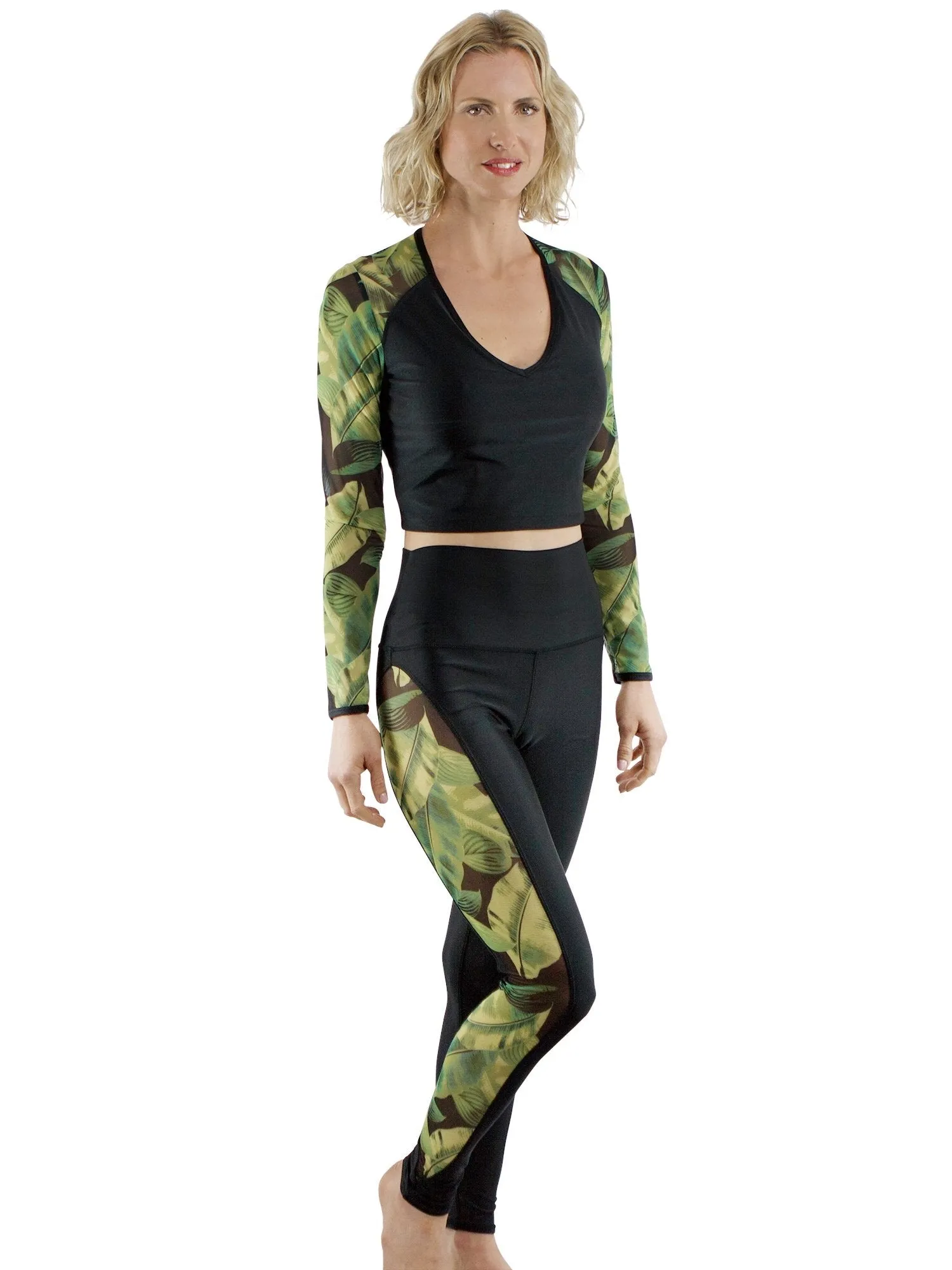 Active Leggings with Banana Leaf Mesh