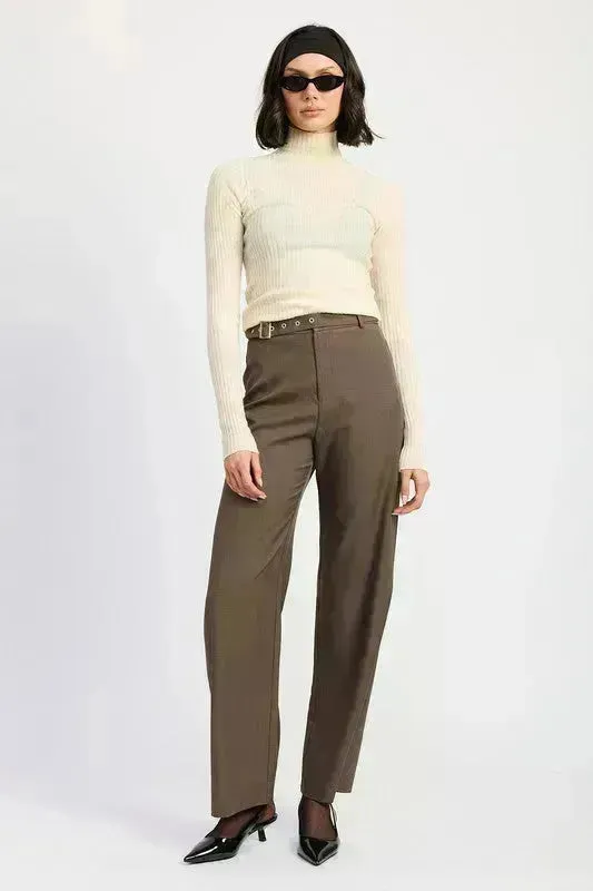 Adjustable Waist Band Buckle Dress Pants