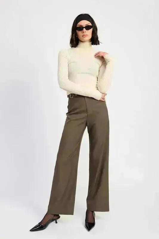 Adjustable Waist Band Buckle Dress Pants