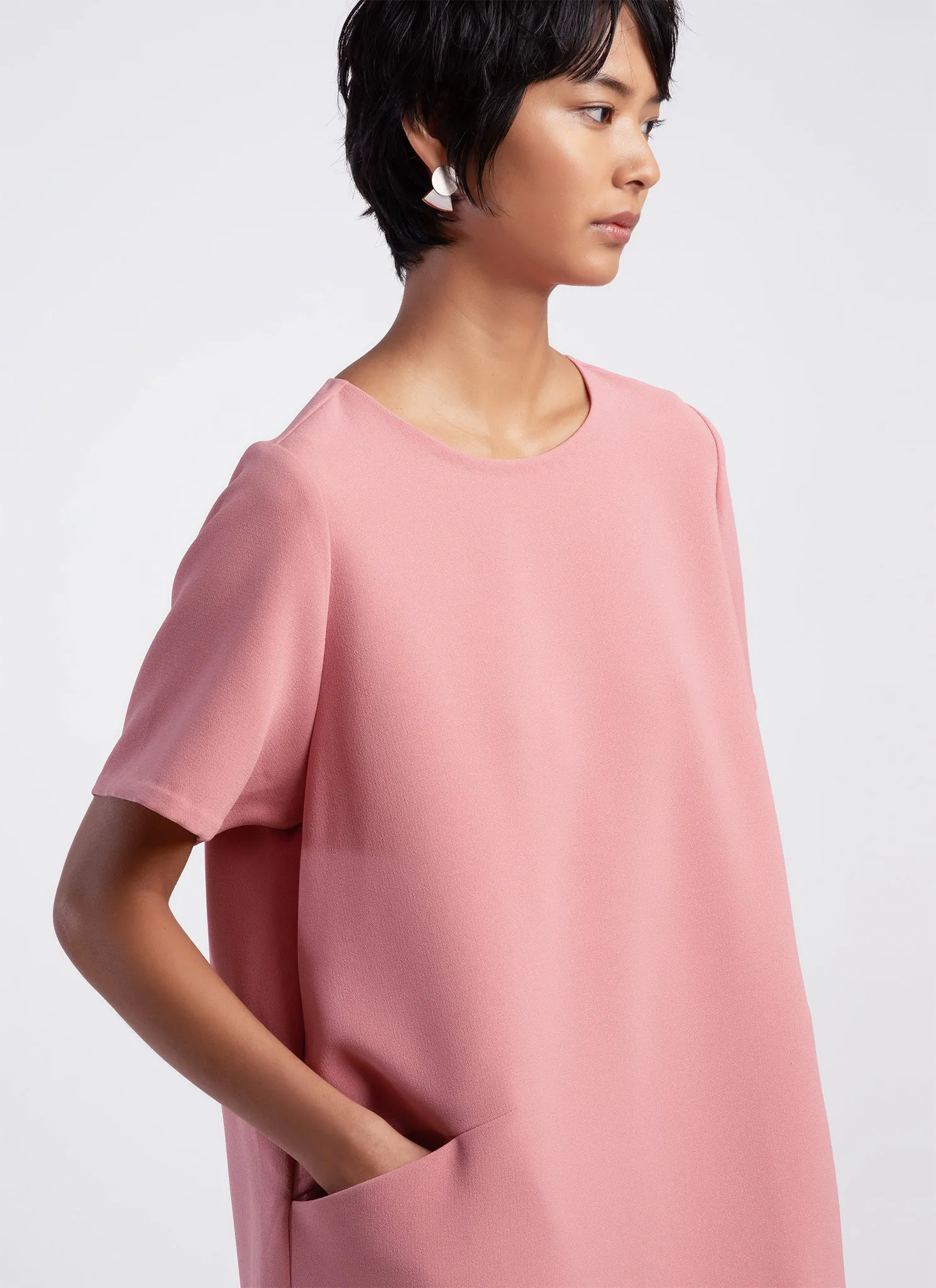 Annona Short Sleeve Pocket Mini Dress - Sunset Pink