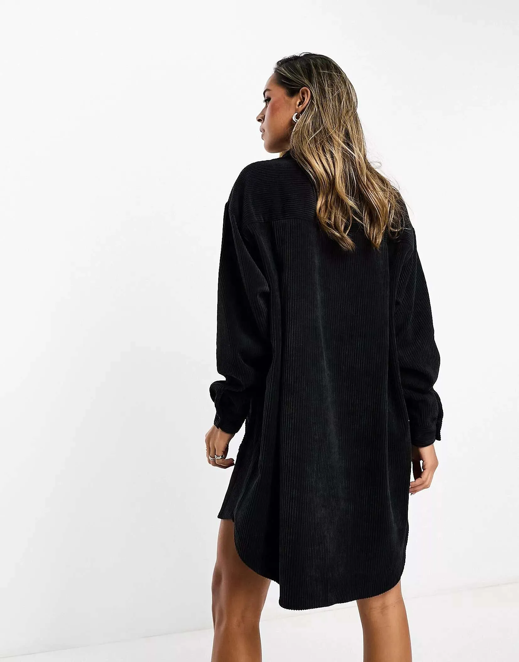 ASOS Oversized Corduroy Shirtdress with Pockets in Dark Charcoal