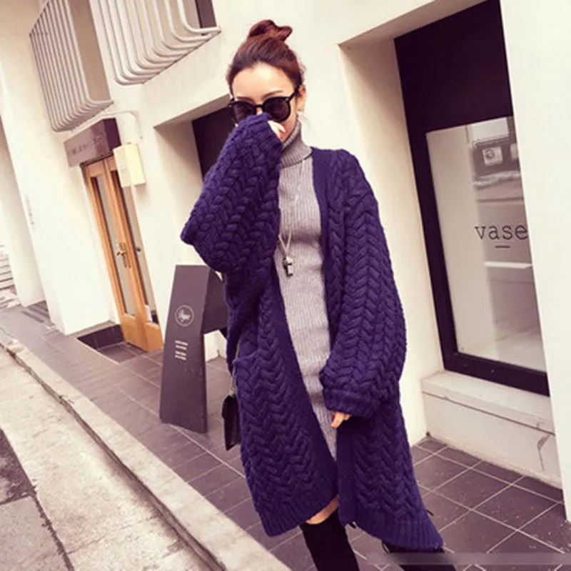 Batwing Cable Dropped Shoulder Long Split Solid Sweater