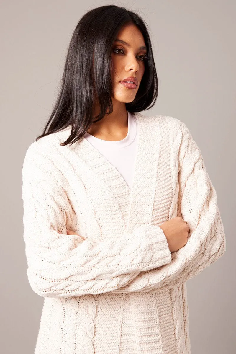 Beige Cable Knit Cardigan Longline