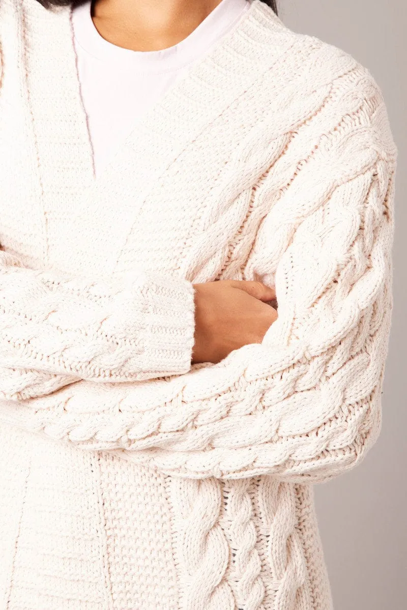 Beige Cable Knit Cardigan Longline