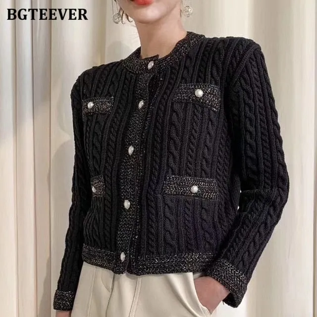 BGTEEVER Elegant Women O-neck Knitted Cardigans