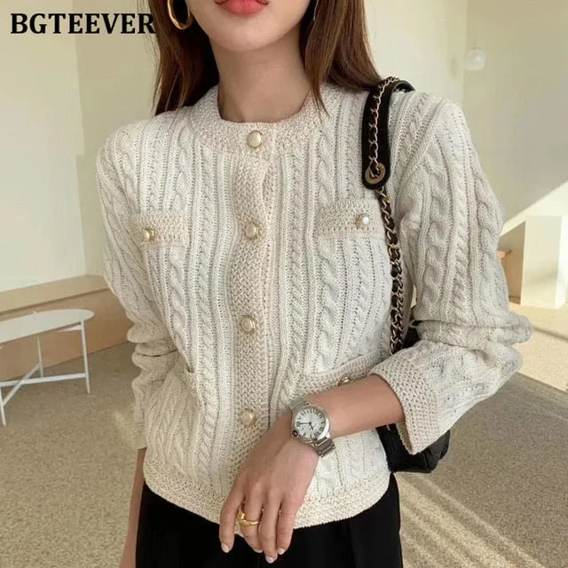 BGTEEVER Elegant Women O-neck Knitted Cardigans