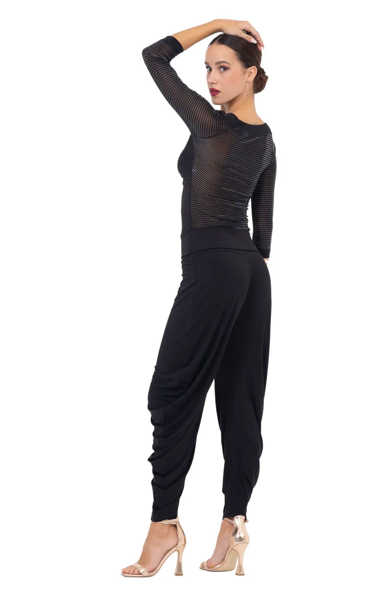 Black Top With Lamé Mesh Back And Sleeves