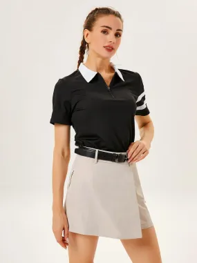 Black V-neck Short-sleeved Polo Golf and Tennis Top