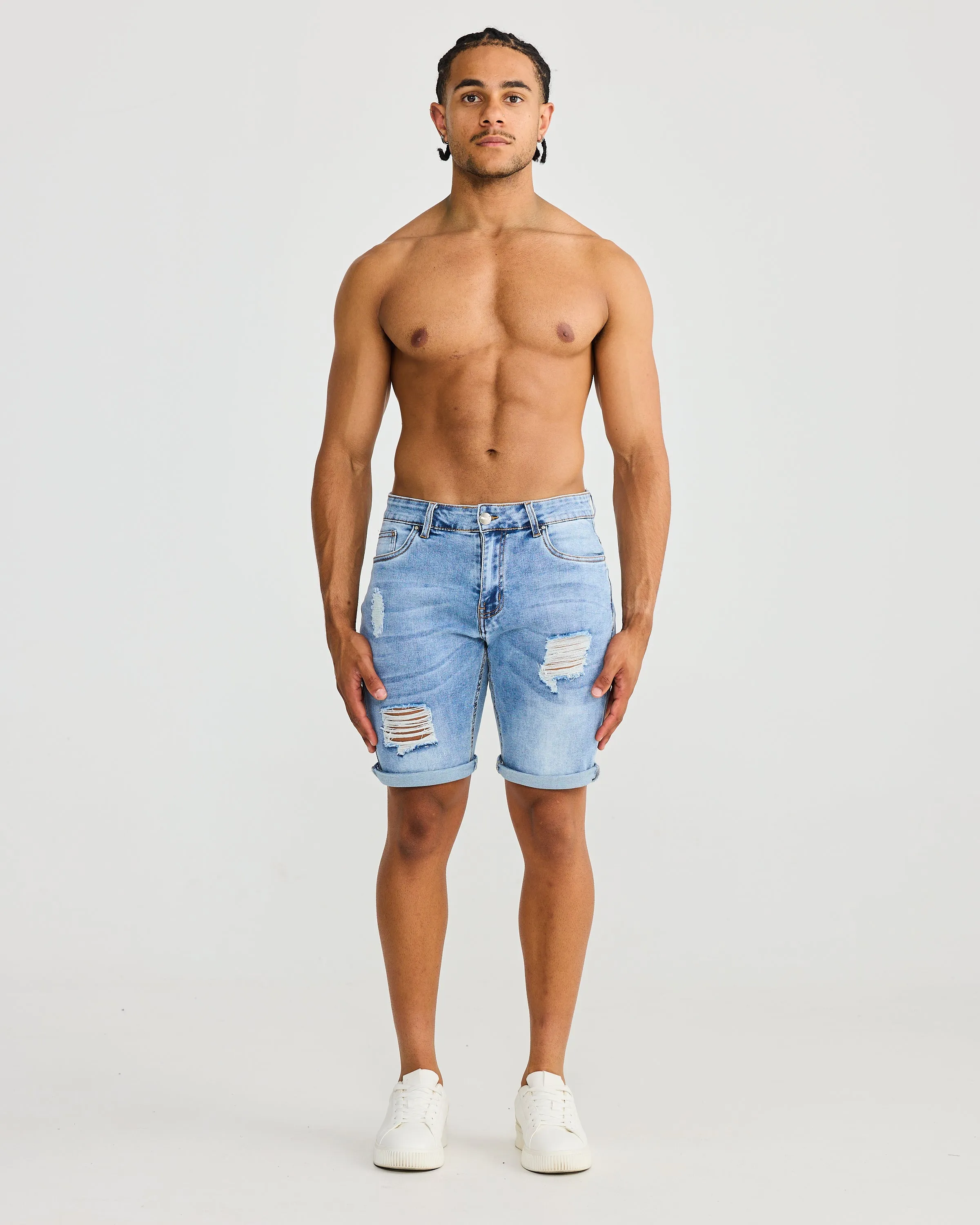 Blue Ripped Denim Shorts