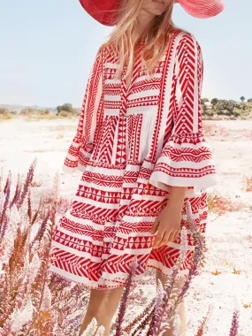 Boho Printed Tribal Bell Sleeve Dresses