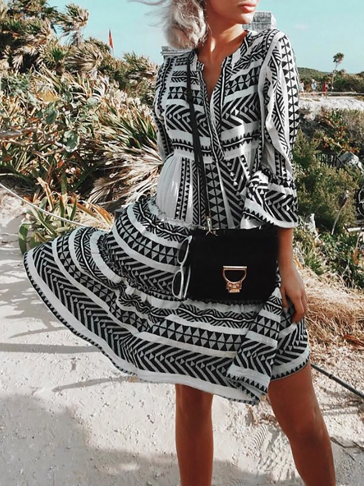 Boho Printed Tribal Bell Sleeve Dresses