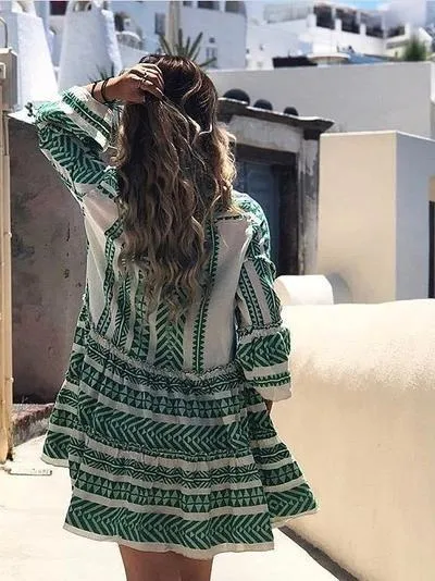 Boho Printed Tribal Bell Sleeve Dresses