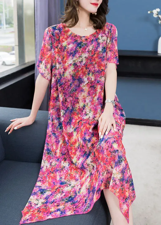 Boho Purple Print Asymmetrical Design Patchwork Chiffon Dresses Summer LY6832