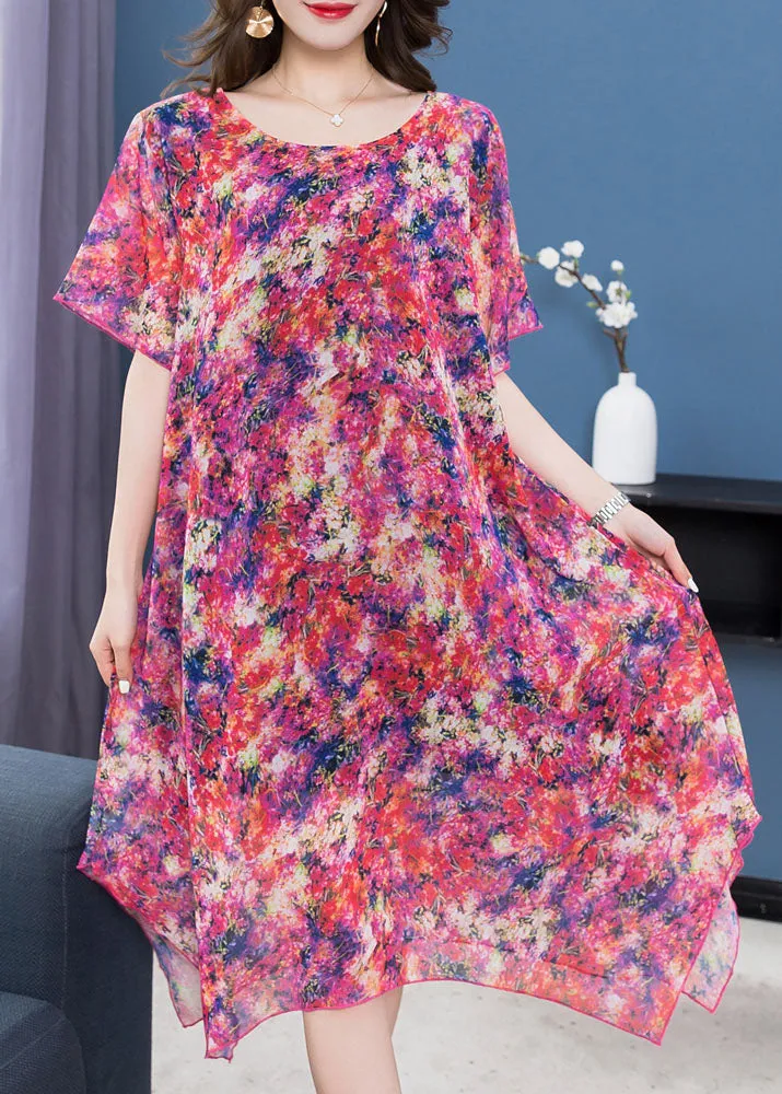 Boho Purple Print Asymmetrical Design Patchwork Chiffon Dresses Summer LY6832