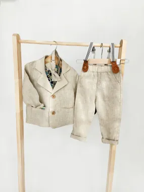 Boys Linen Dress Pants with Suspenders