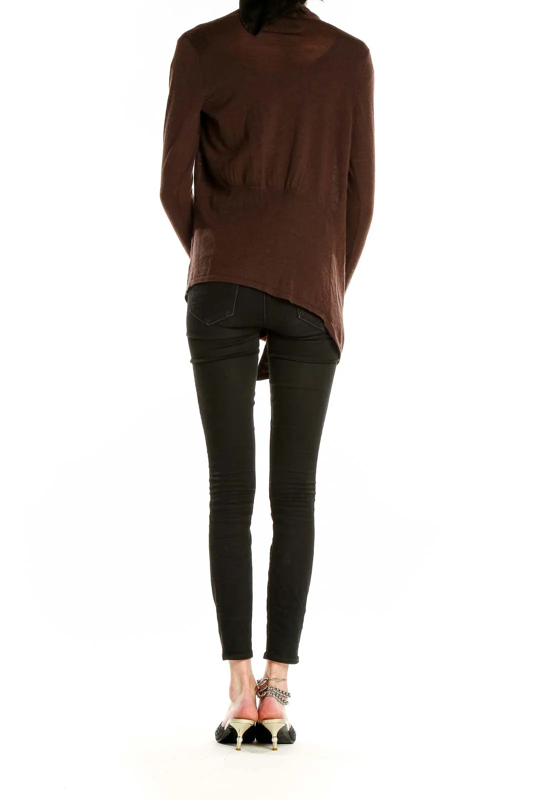 Brown Open Front Knit Cardigan