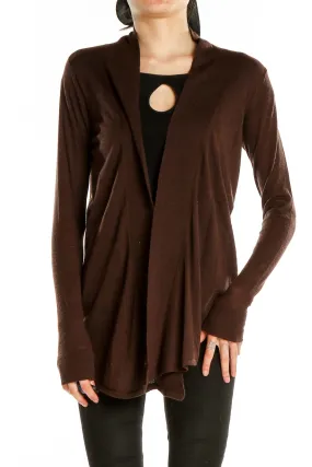 Brown Open Front Knit Cardigan