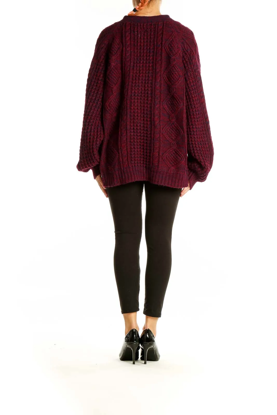 Burgundy Oversized Cable Knit Cardigan