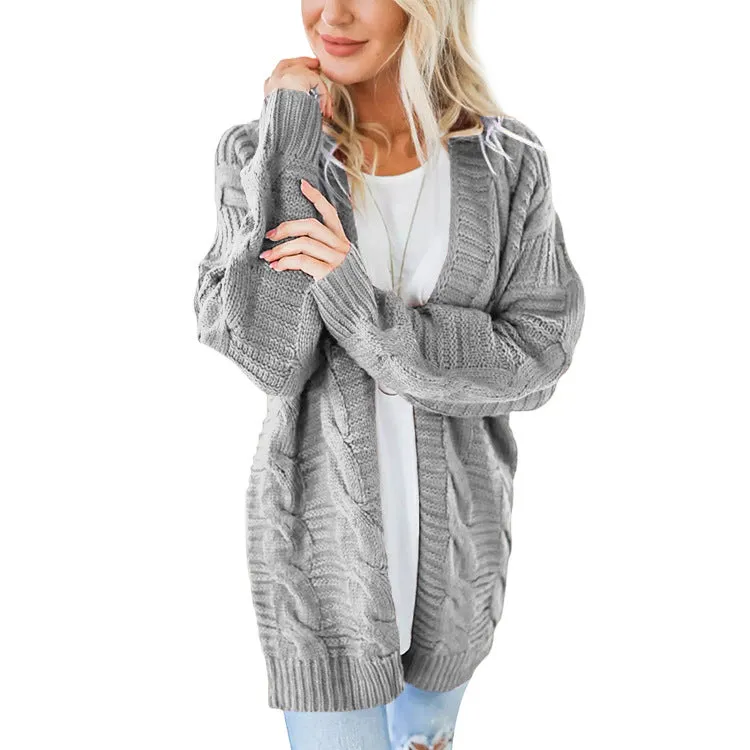 Cable Knit Candy Color Women Long Oversized Cardigan