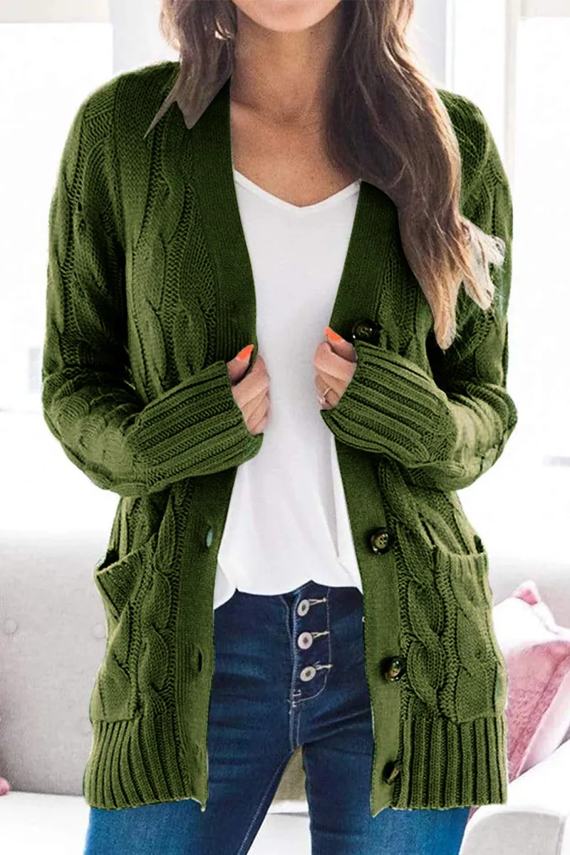 Casual Solid Patchwork Buckle Cardigan Collar Cardigans(5 Colors)