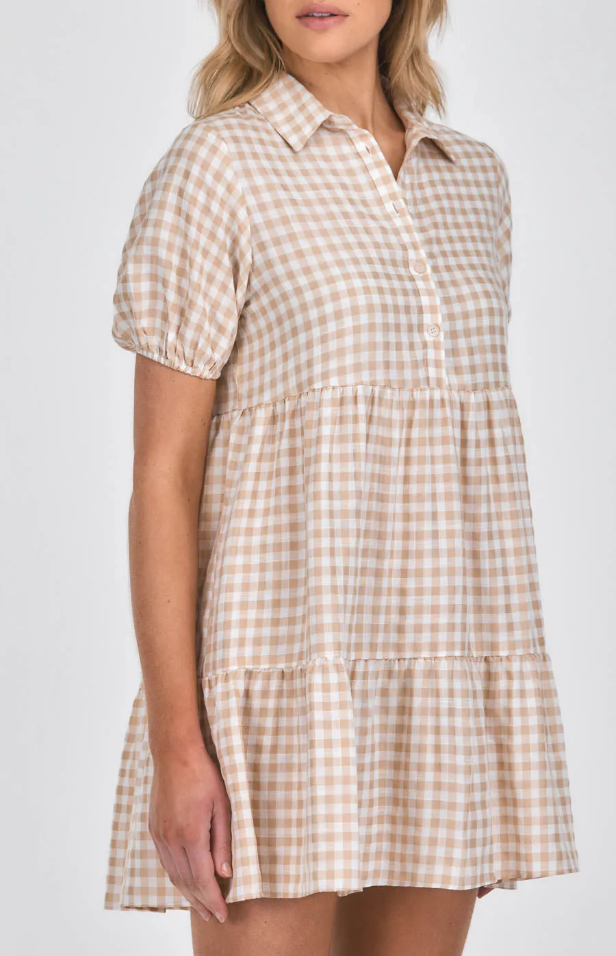 Checkered Tiered Shirt Dress