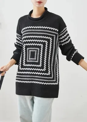 Chic Black Oversized Print Knit Sweaters Winter ML3245