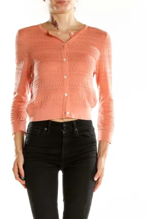 Coral Cotton Knit Cardigan