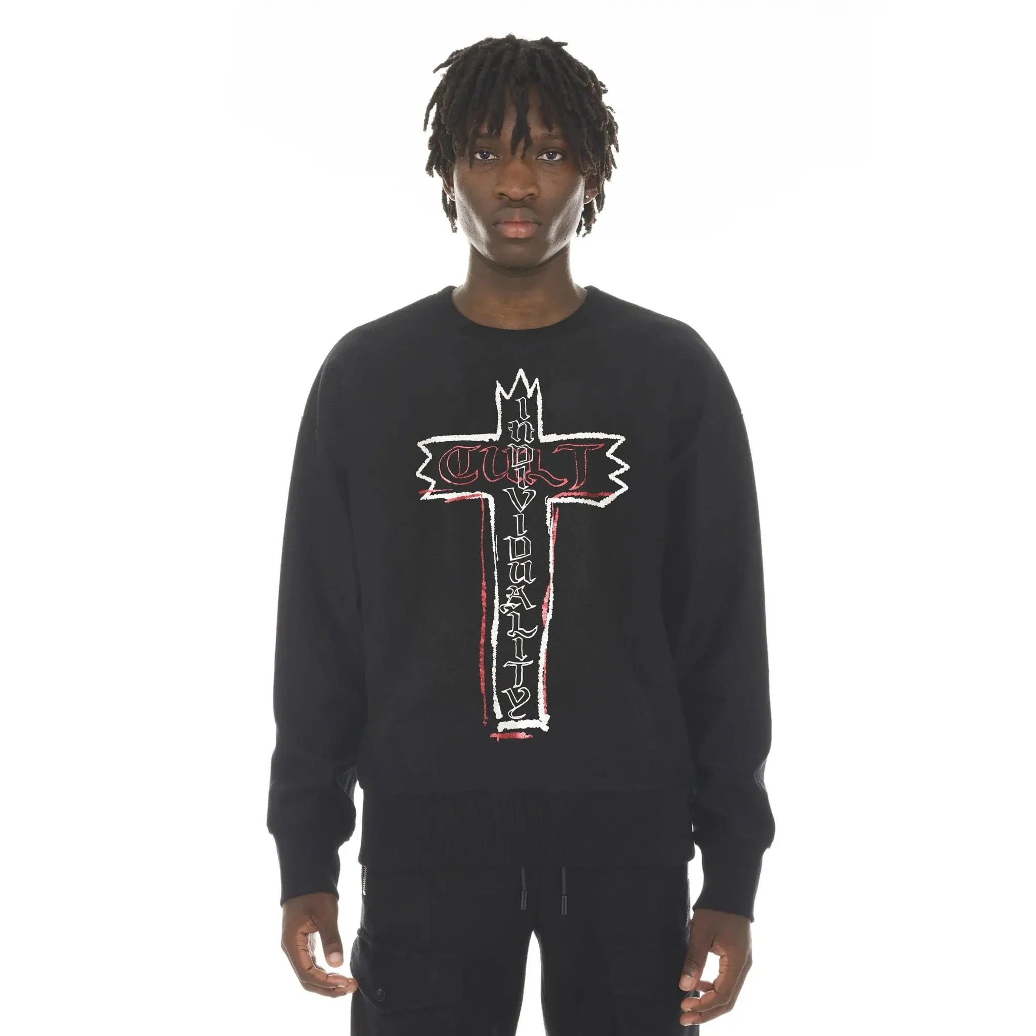 Cult Of Individuality - "French Terry Crew Neck Sweatshirt" - Cross In Black