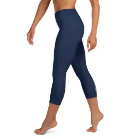 Dark Blue Yoga Capri Leggings, Solid Color Women's Workout Gym Tights- Made in USA/EU/MX