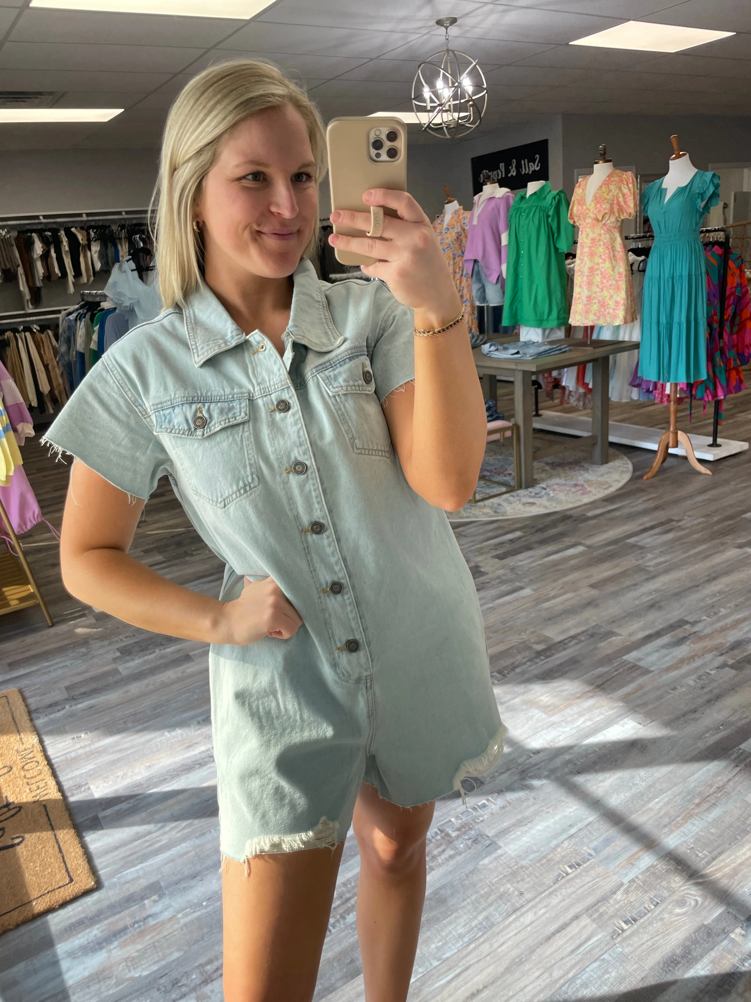 Distressed Denim Romper - Light Wash