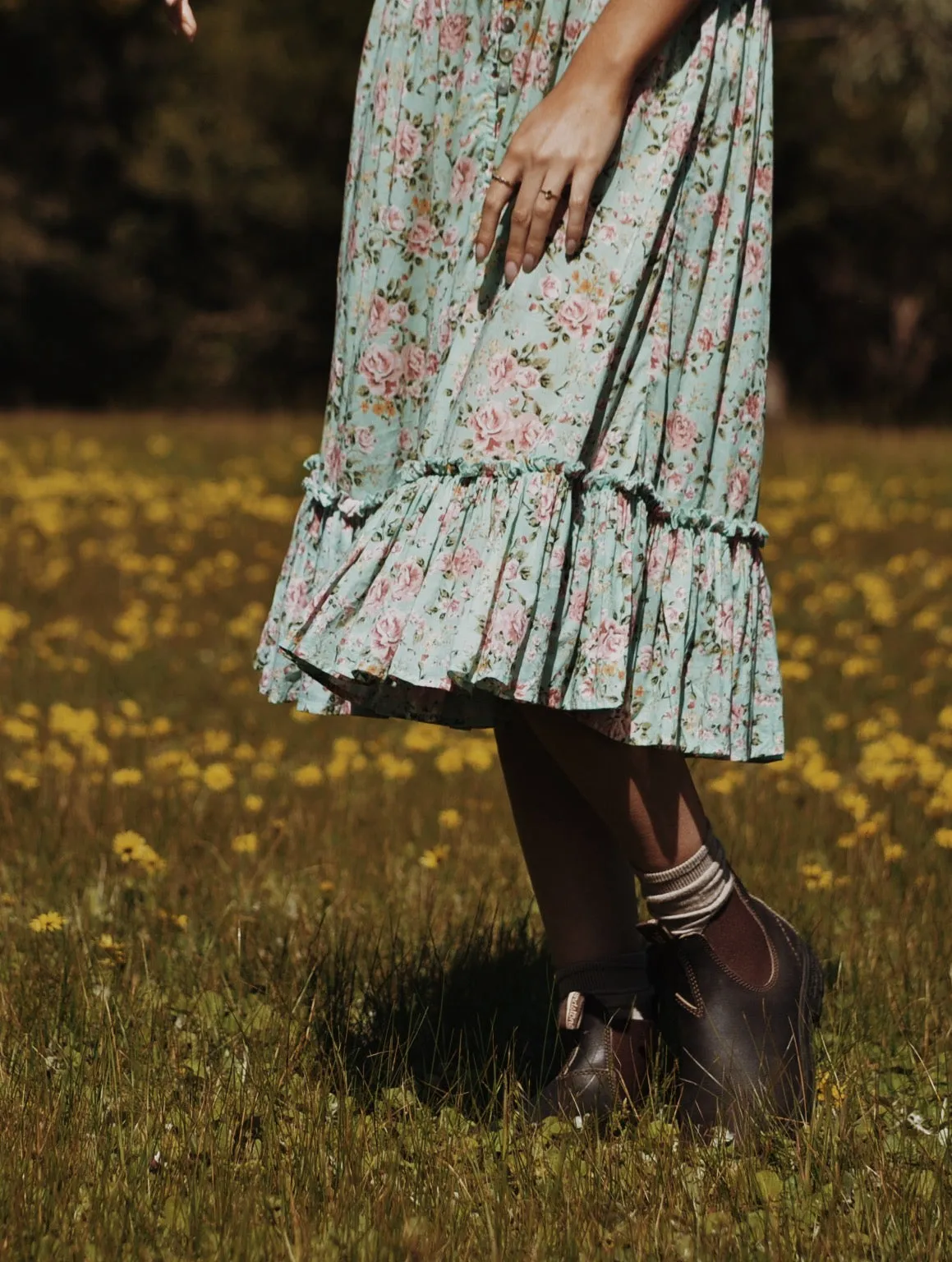 DULCIE DRESS ROSE FLORAL SEA FOAM