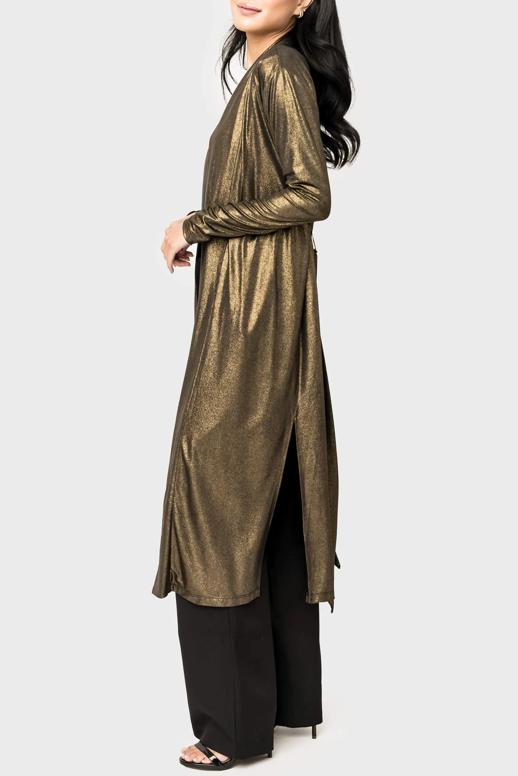 Foil Knit Duster with Self-Tie Belt