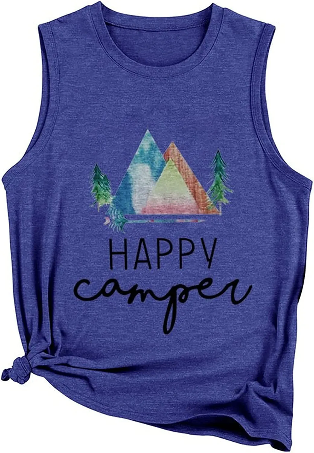 Happy Camper Tank Tops Women Camping Hiking Adventure Crew Shirt