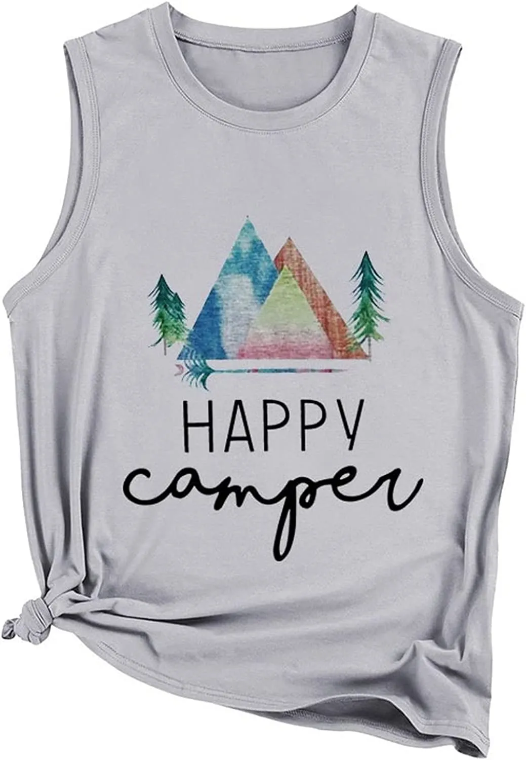 Happy Camper Tank Tops Women Camping Hiking Adventure Crew Shirt