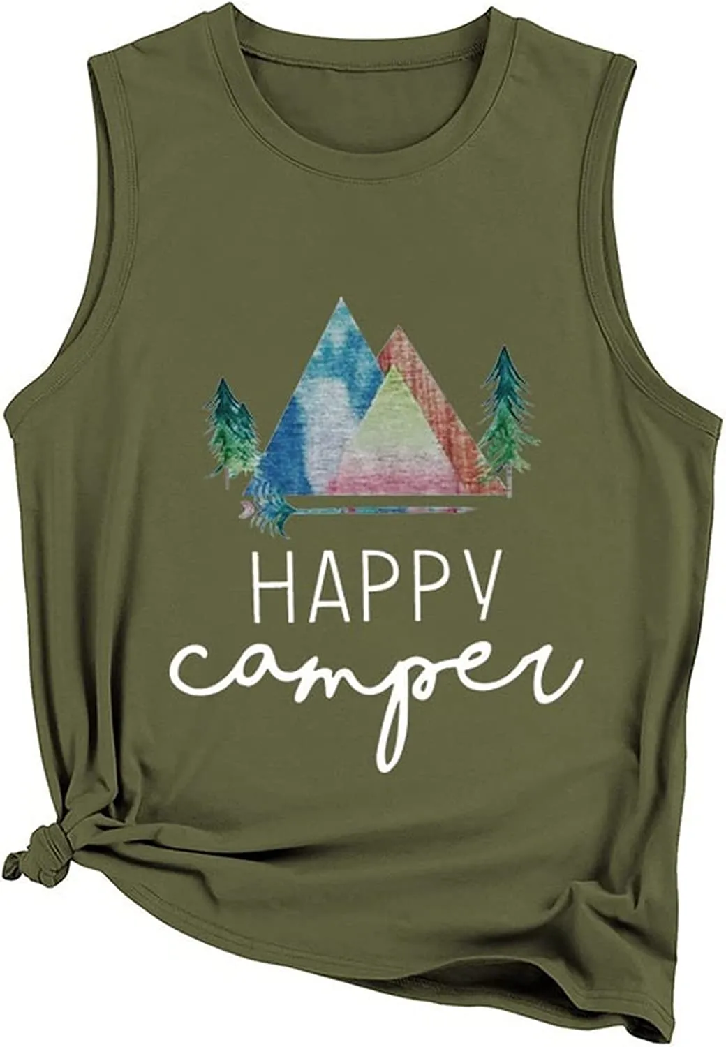 Happy Camper Tank Tops Women Camping Hiking Adventure Crew Shirt