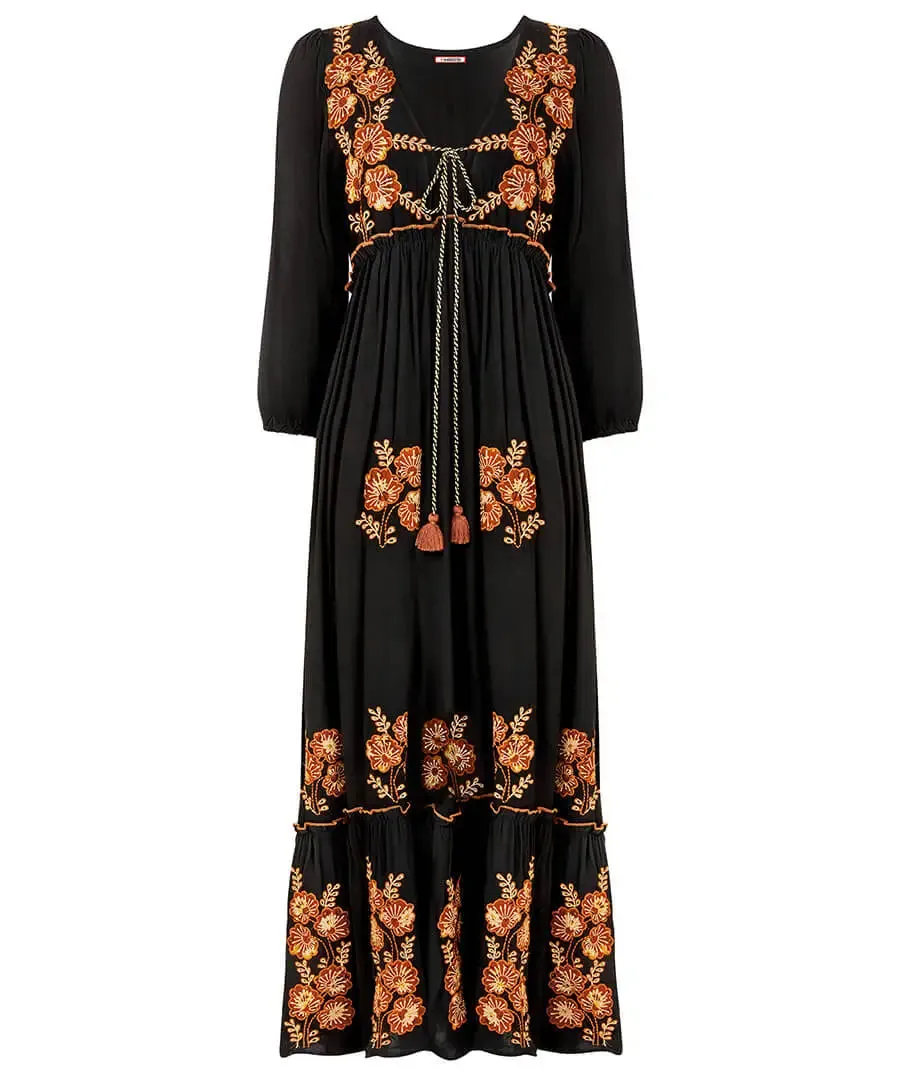 Joe Browns 18 Black Sensational Embroidered Boho Dress