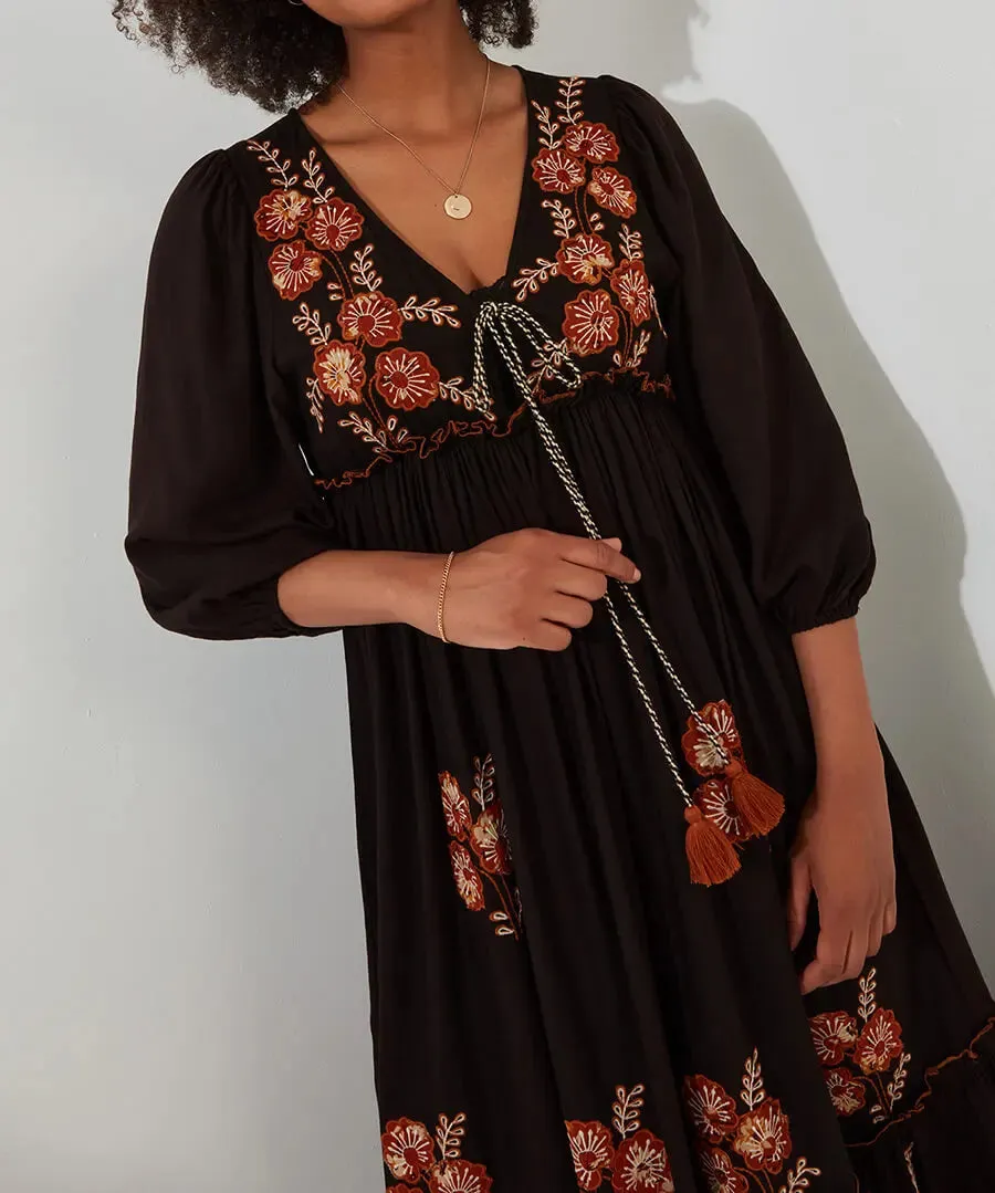 Joe Browns 18 Black Sensational Embroidered Boho Dress