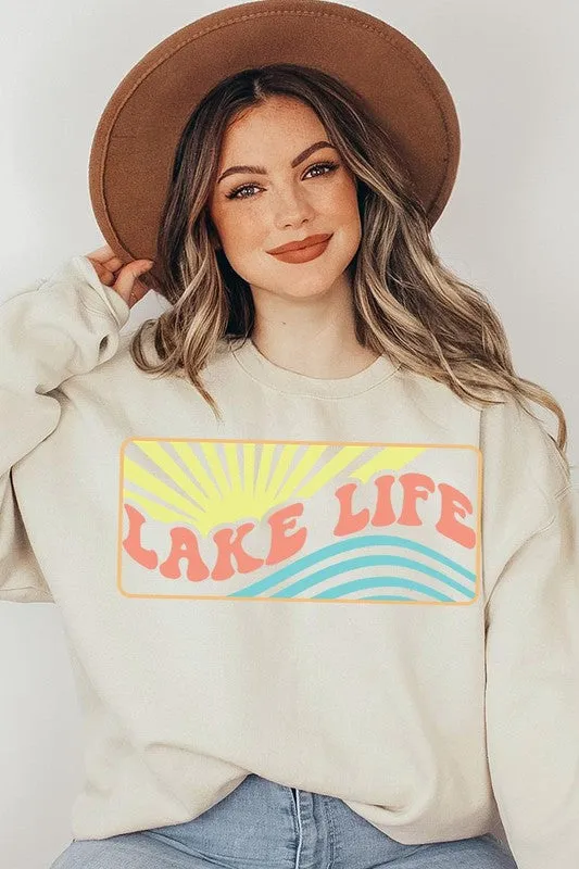 Lake Life Oversized Graphic Fleece Sweatshirts