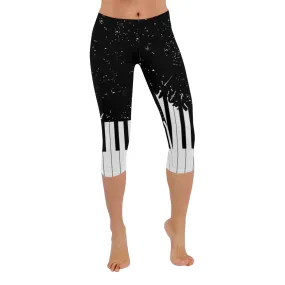 LIU Piano Keyboard on Black Background Women's Low Rise Capri Leggings (Invisible Stitch)