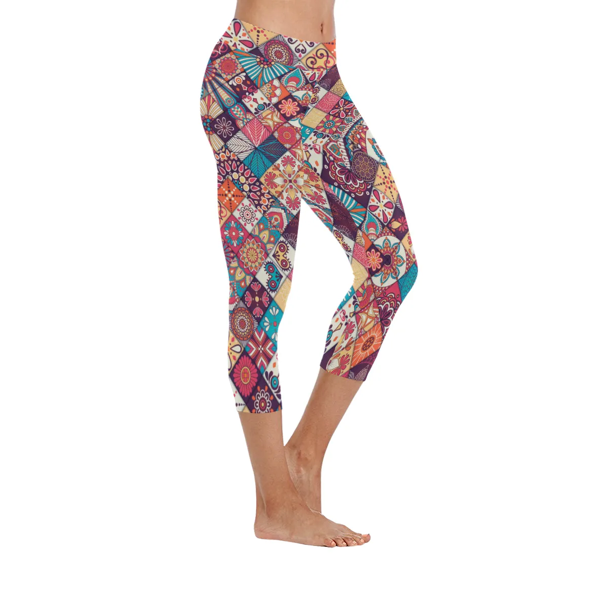 Mandala Seamless pattern Women's Low Rise Capri Leggings (Invisible Stitch)