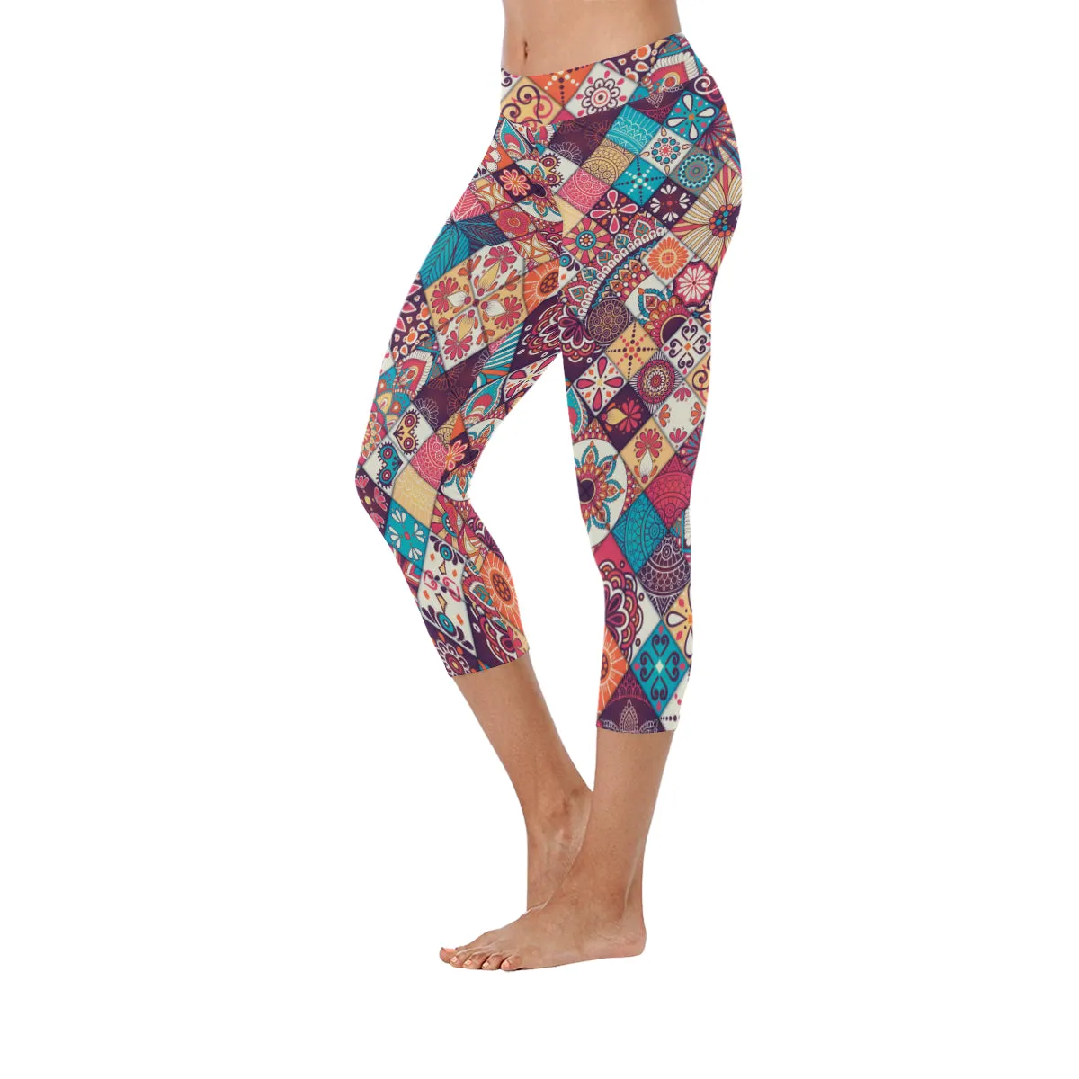 Mandala Seamless pattern Women's Low Rise Capri Leggings (Invisible Stitch)