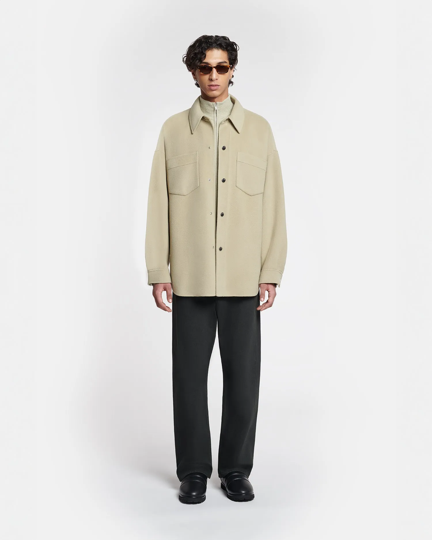 Martin - Double Wool And Silk Blend Overshirt - Pale Olive