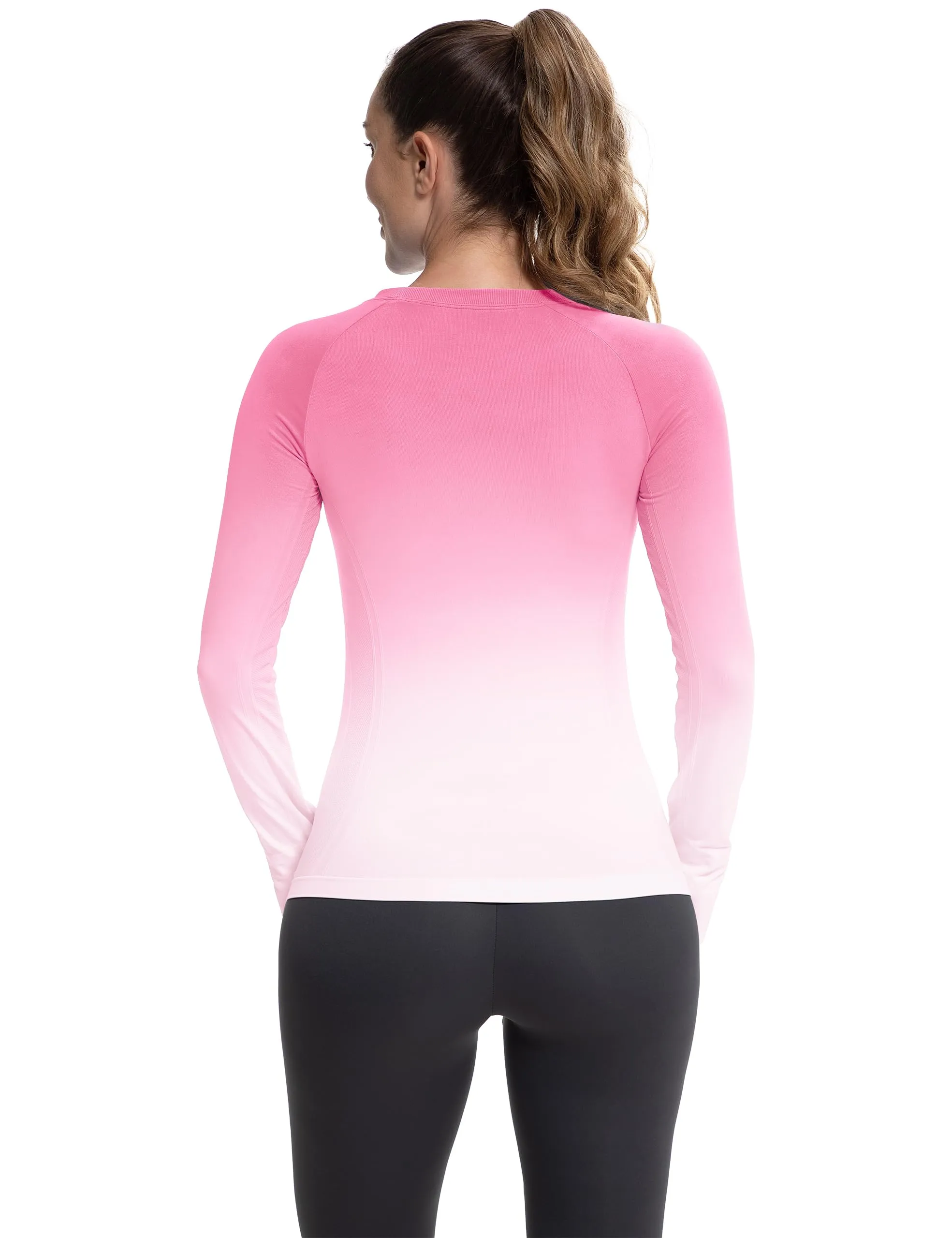 MathCat Long Sleeve Workout Tops for Women, Gradient Running Athletic Shirts, Seamless Breathable Tops with Thumb Holes