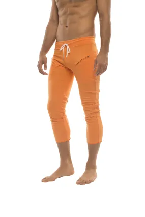 Mens 4/5 Zipper Pocket Capri Yoga Pants (Solid Orange)