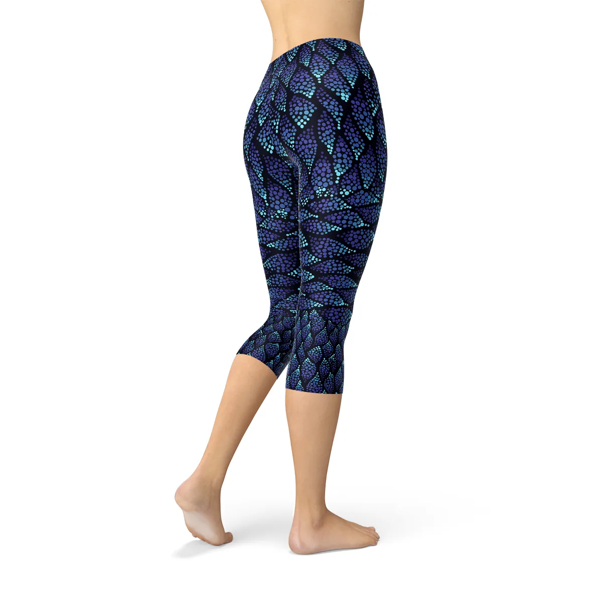 Mermaid Magic Blue Capri Leggings for Women