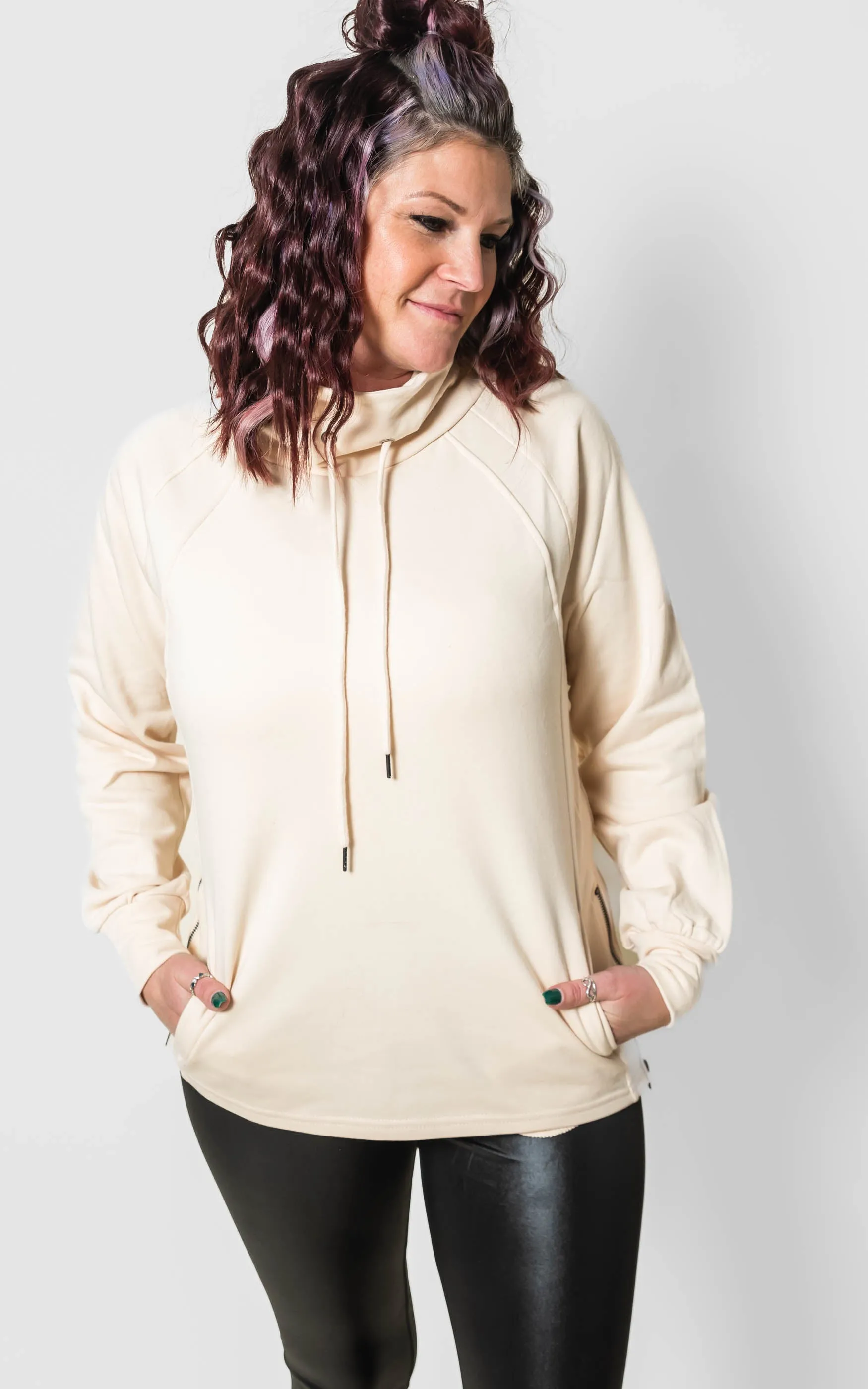 Mock Neck Side Open Zippers Sweatshirt - Final Sale